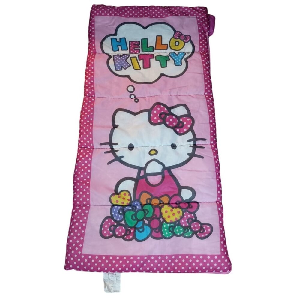 Hello Kitty Sanrio Sleeping Bag 56 X 28 Pink Polka Dot Trim 2014 Sleepover Campi